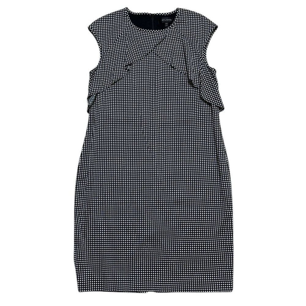 St John Sz 10 Dress Polka Dot Black White Silk Jersey Classic Designer Retro